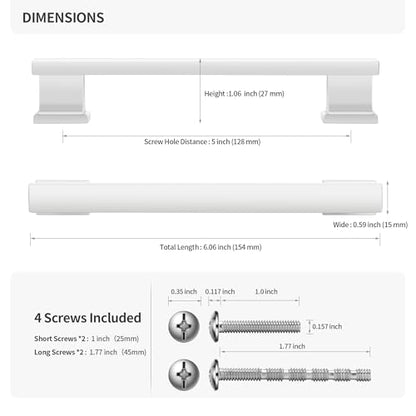 Lardmon 10 Pack 5 Inch(128mm) Hole Center Matte White Kitchen Cabinet Handles Modern Cabinet Pulls Kitchen Cabinet Hardware Solid Drawer Pulls Handles for Dresser, Total Length 6.06 Inch - color: Matte White, size: 5 Inch Hole Center
