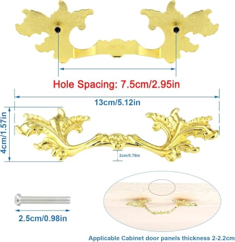 4 Pcs French Provincial Drawer Pulls Antique Dresser Handles (Gold) - color: Gold