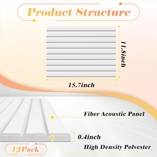 16" x 12" Acoustic Panels 12 Pack, Self-Adhesive 3D Wall Tiles White - color: White, size: 12 Pack 16 x 12 x 0.4 Inches