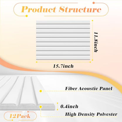 16" x 12" Acoustic Panels 12 Pack, Self-Adhesive 3D Wall Tiles White - color: White, size: 12 Pack 16 x 12 x 0.4 Inches