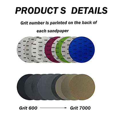 40 PCS Wet Dry Sandpaper Grit (1000 1500 2000 3000) with 1 PCS Professional Interface Pad,6 Inch Silicon Carbide Hook & Loop Sanding Disc for Auto Metal Wood Daily Polishing - style: 6in-41pcs(Grit 1000-3000)