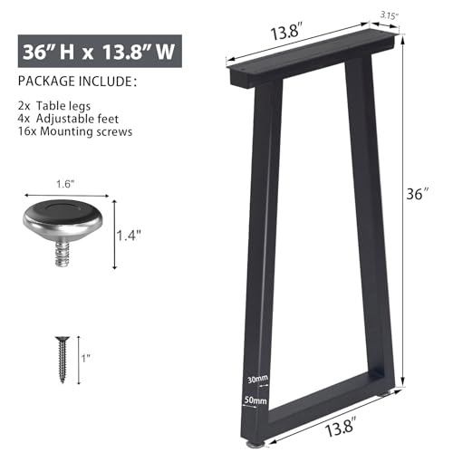 Taelakeni 36 Inch Metal Table Bar Legs, Heavy Duty Industrial Style Table Leg with Adjustment Feet Pads, Trapezoid - color: Trapezoid, size: 36 IN