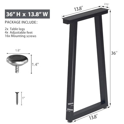 Taelakeni 36 Inch Metal Table Bar Legs, Heavy Duty Industrial Style Table Leg with Adjustment Feet Pads, Trapezoid - color: Trapezoid, size: 36 IN