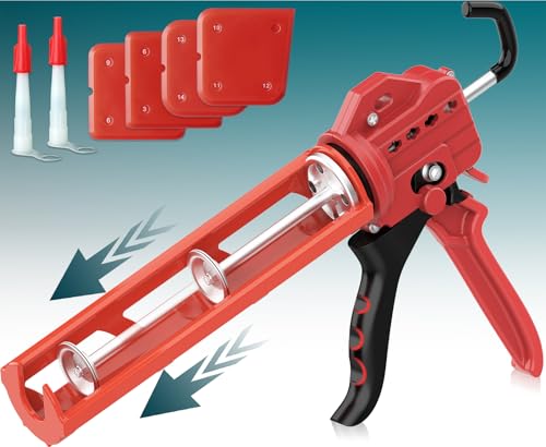 2026 One-Touch Drip-Free Caulk Gun | Effortless & Professional Design with Heavy-Duty Metal Body, 18:1 Thrust Ratio | For 9, 10, 11 oz Silicone Tubes - color: 3- Mix Orange