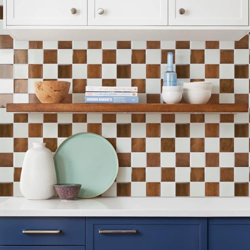 STICKGOO 10 Sheets Peel and Stick Backsplash - 9" x 9" 4D Adhesive Peel and Stick Tile Backsplash for Kitchen&Bathroom - color: White,Orange