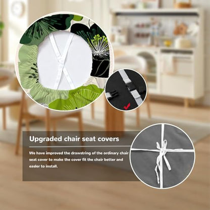 Chair Seat Covers - Waterproof Stretch Printed Dining Room Chair Cover with Elastic Ties Removable Washable Dining Upholstered Chairs Protector (Cyan, Four-piece Set) - color: Cyan, size: Four-piece set