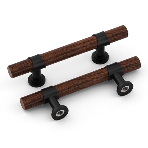 homdiy 10 Pack 3 Inch Hole Center Wood Cabinet Pulls Black Cabinet Handles - color: Walnut Wood Grain& Black, size: 3 in Hole Centers