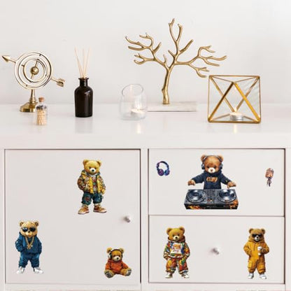 Peacoblue Cool Teddy Bear Rub On Transfers for Furniture Craft 6"x12" - style: Cool Teddy Bear