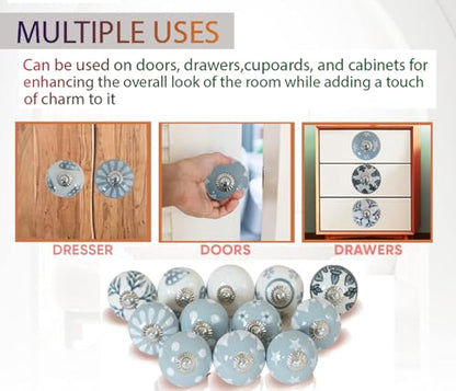 Ceramic Cabinet Knobs Set of 12, Blue White Drawer Pulls - color: Grey & White