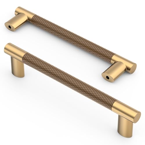 Asidrama 10 Pack 5 Inch(128mm) Knurled Brown and Champagne Bronze Kitchen Cabinet Handles, Cabinet Pulls Kitchen Cabinet Hardware Cupboard Handles Drawer Pulls 4496A - color: Brown-Champagne, size: 5" Hole Center(128mm)