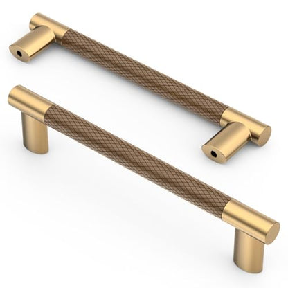 Asidrama 10 Pack 5 Inch(128mm) Knurled Brown and Champagne Bronze Kitchen Cabinet Handles, Cabinet Pulls Kitchen Cabinet Hardware Cupboard Handles Drawer Pulls 4496A - color: Brown-Champagne, size: 5" Hole Center(128mm)