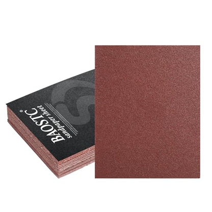 1/4 Sandpaper Sheet – 4-1/2” x 5-1/2”, P80 Grit, Red Aluminum Oxide, Plain Backing, 50-Pack – Sandpaper Sheets for Palm Sanders and Woodworking