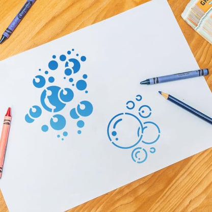 2Pcs Bubbles Stencils for Painting, 11.69"x8.27" Reusable Plastic Blowing Bubbles Stencil Drawing Template, DIY Craft Paint Templates for Wall Home Decor Wood Burning Canvas Journal Paper - style: Bubbles