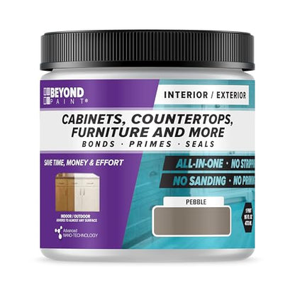Beyond Paint All-in-One Refinishing Paint, No Sanding, Matte Finish for Cabinets, Countertops, Furniture and Doors, 1 Pint, Pebble - color: Pebble
