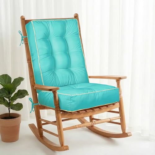 1 MIDDLE ONE Rocking Chair Cushion Outdoor Indoor, Memory Foam Replacement Rocking Chair Pads, Set of Thicken Seat & Back Cushions with Ties for Rocker (Turquoise, 22"X17"/17"X17") - color: Turquoise, size: 22"X17"/17"X17"