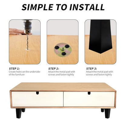 12 Set Furniture Legs with Installation Hardware 6 Inch Black Square Replacement Couch Legs Solid Wood Sofa Furniture Feet for Mid Century Armchair Bed Dresser Cabinet