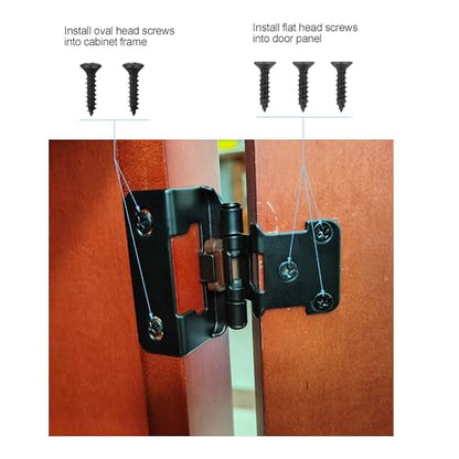 Matte Black Kitchen Cabinet Hinges, 1/2” Overlay, 4 Pack - color: Matte Black