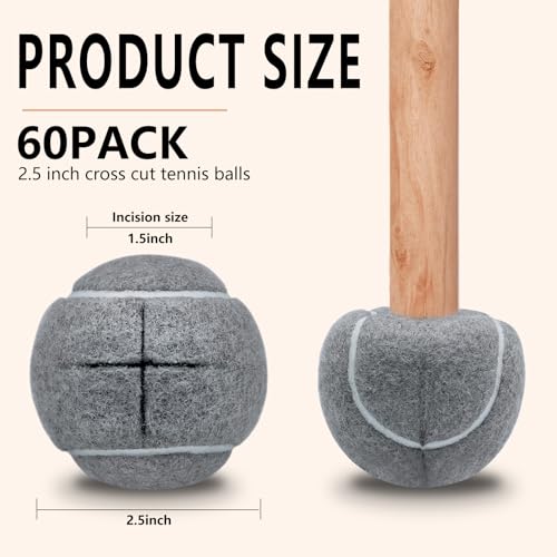 Precut Tennis Balls for Walker and Furniture Legs - color: Grey, size: 60 Pack
