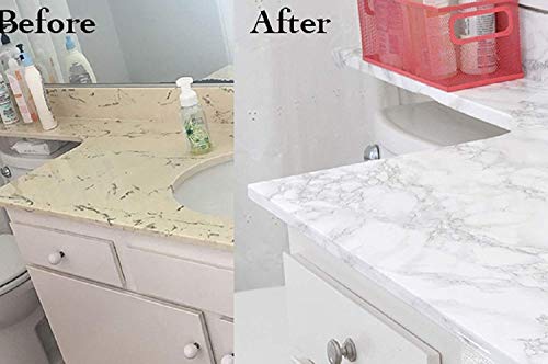 Marble Contact Paper White Extra Wide Peel and Stick for Kitchen Countertop - color: Gray/White, size: 23.6" x 118"