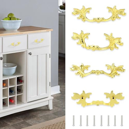 4 Pcs French Provincial Drawer Pulls Antique Dresser Handles (Gold) - color: Gold