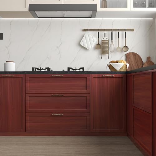 JSEVEM 24"×354" Wide Thick Cherry Wood Wallpaper Peel and Stick Waterproof Red Brown Mahogany Wood Grain Contact Paper Vinyl Wrap Removable Matte Textured Wall Sticker for Bedroom Bathroom Cabinets - color: Red Brown, size: 24" x 354"
