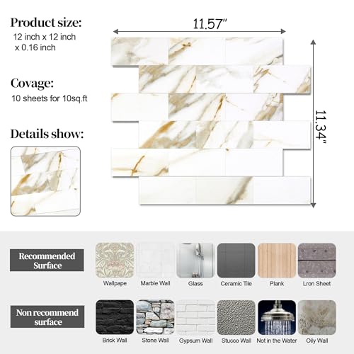 2026 New Upgrade Peel and Stick Backsplash Tile, Peel and Stick 11.34" X 11.57" Wall Tile for Kitchen, Bathroom, Fireplace, Laundry (Cala Golden, 10 Packs) - color: Cala Golden
