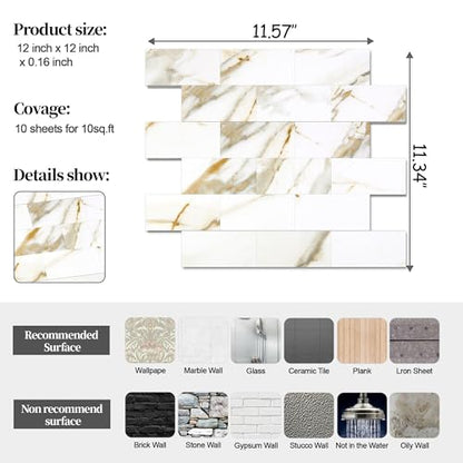 2026 New Upgrade Peel and Stick Backsplash Tile, Peel and Stick 11.34" X 11.57" Wall Tile for Kitchen, Bathroom, Fireplace, Laundry (Cala Golden, 10 Packs) - color: Cala Golden