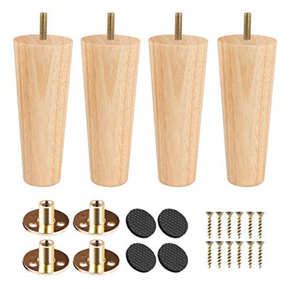 12 inch Solid Wood Tapered Furniture Legs Set of 4 with 5/16" Bolts - color: Natural Wood Color, size: 12" (30cm)