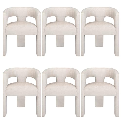 Jofran Gwen Jacquard Upholstered Accent Chair, Modern Luxury Plush Sculptural Armchair for Dining Room or Living Room, Chairs Living Room, Natural, Set of 6 - color: Natural, size: Set of 6