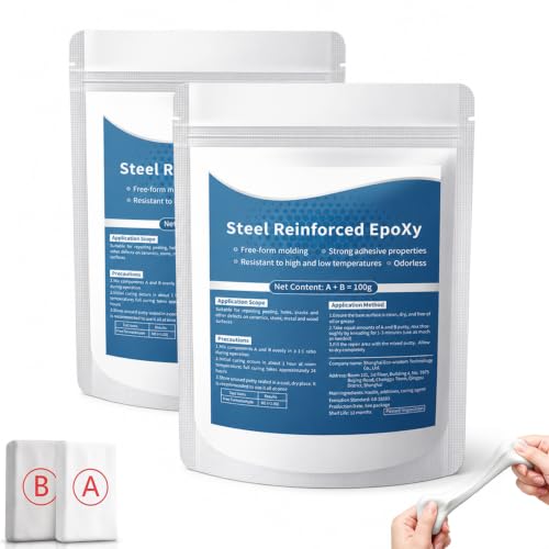 Steel Reinforced Epoxy Putty,Strong Clay Iron Adhesive,Waterproof 2-Part Repair Clay,High Strength Epoxy Clay,Multi-Purpose Filler Putty for Cracks Holes Pipes, Drillable Sandable Paintable (2PCS) - color: 2PCS