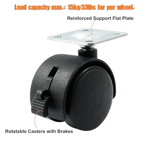 1.5 Inch Swivel Caster Wheels with Brake, Plate Caster, 4pcs - style: 1.5 Inch with Brake