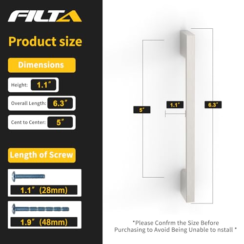 FILTA 10 Pack 5 Inch(128mm) Hole Centers Brushed Nickel Cabinet Pulls,Stylish Satin Nickel Cabinet Pulls Zinc Alloy Cabinet Hardware for Cabinets Cupboard Handles Drawer Pulls - color: Brushed Satin Nickel, size: 5" Hole Center, style: 10pack