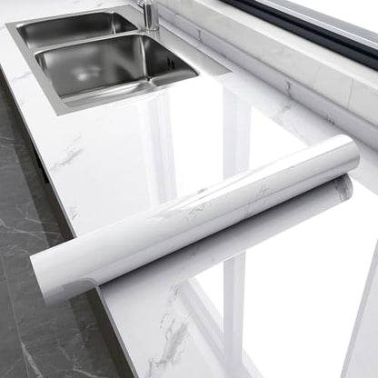 Glossy Marble Contact Paper Peel and Stick Wallpaper 17.7"x197" White - color: White, size: 17.7"W x 197"L