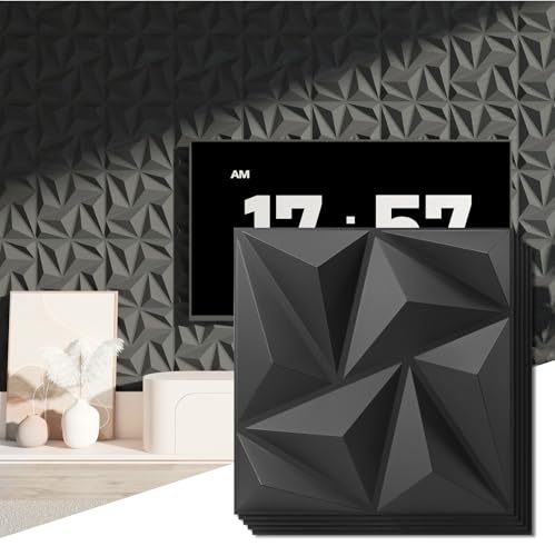 Art3d 3D Wall Panels 100 Pack, 11.8" x 11.8" (97 Sq.ft) PVC Wall Panels - Glue Up Panels Wall Decor for Living Room, Bedroom, Office, Black - color: Diamond-Black, size: 11.8"x11.8" 100pcs