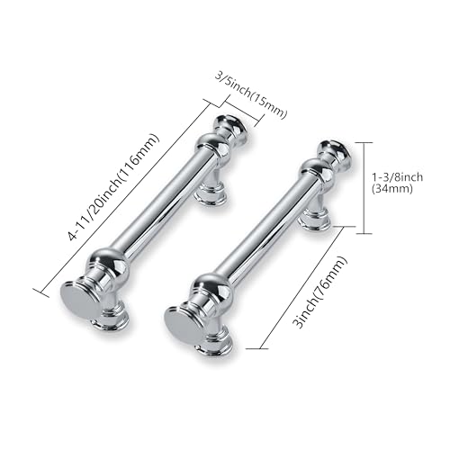 2 Pack 3 Inch Hole Center Polished Chrome Cabinet Pulls-Heavy Duty Solid Cabinet Handles Suitable for Cabinets, Dressers, Kitchens and Bathroom cabinets - color: Polished Chrome, size: 3 Inch hole center, style: 2-Pack