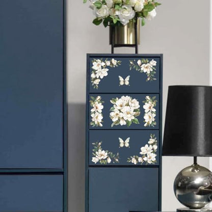 Peacoblue Magnolia Corner Rub On Transfers for Furniture Craft 6"x12" - style: Magnolia Corner