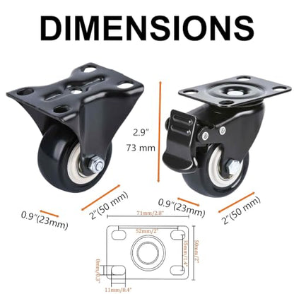 2 Inch Heavy Duty Plate Casters (2 Fixed+2 Locking Swivel) Set of 4 - color: 2 Swivel with Brake + 2 Rigid