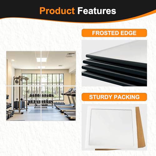 Delma Frameless Mirror Tiles 20"x20"x4 Pcs Wall Mounted - size: 20''x20''-4PCS