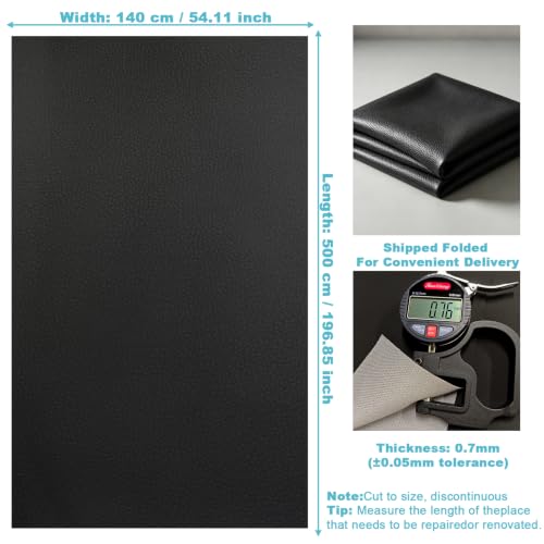 Black Faux Leather Fabric 197"×55" Lychee Grain Upholstery Vinyl - color: Black Lychee Grain, size: 197"x55" (500cm x 140cm)
