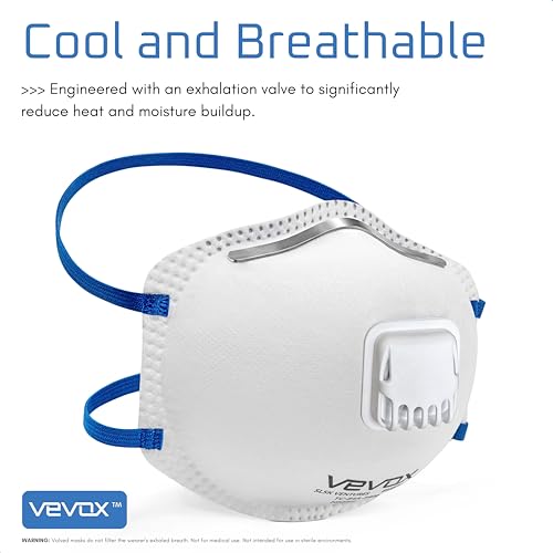 VEVOX™️ N95 Mask – NIOSH Approved – 10 or 20 Pack – Valved Particulate Respirator – Comfort-Plus Seal – Dust Mask for Adults - size: 10 Count (Pack of 1)