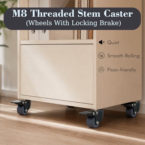 1.6 Inch M8-1.25 Threaded Stem Caster Wheels, Set of 4 Swivel Casters with Locking Brake，450 lb Capacity for Furniture Carts Workbench
