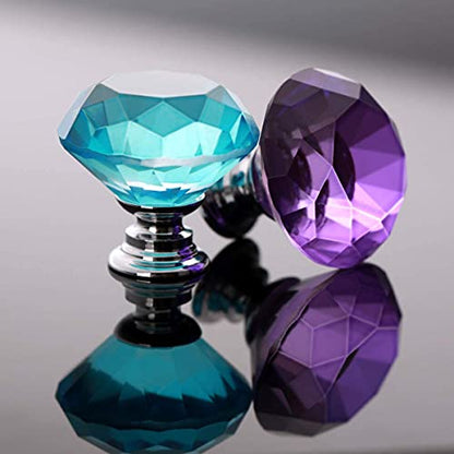 Akstore 6 Pcs Crystal Glass Cabinet Knobs 30mm Diamond Shape Drawer Kitchen Cabinets Dresser Cupboard Wardrobe Pulls Handles (30mm, Light Blue) - color: Light Blue, size: 30 mm