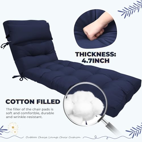 76 x 22 x 4.7 Waterproof Chaise Lounge Chair Cushion Outdoo Navy Blue - color: 6#, size: 1 Pack