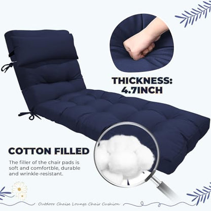 76 x 22 x 4.7 Waterproof Chaise Lounge Chair Cushion Outdoo Navy Blue - color: 6#, size: 1 Pack