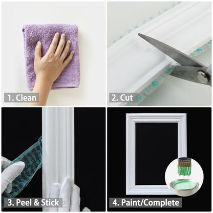 Trimold 118" x 2.4" Lightweight Peel and Stick Chair Rail Molding, Flexible Accent Wall Trim for Home Decoration & Protection - size: 118"L x 2.4"W