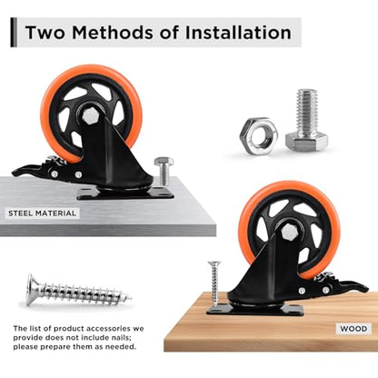 Caster Wheels,3 Inch Heavy Duty Casters with Brake,Set of 2, Black - color: Black, size: 3"