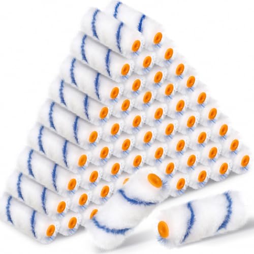 Nuogo 150 Pcs Mini Paint Roller Cover 4 in 1/2" Nap Refill, Blue - color: Blue
