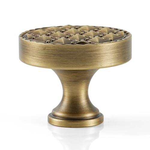 2 Pack Cabinet Knobs, Solid Brass, Studded Motifs Drawer Knobs, Brushed Antique Brass Cabinet Knobs for Kitchen, Bathroom, and Furniture - size: Knob-C