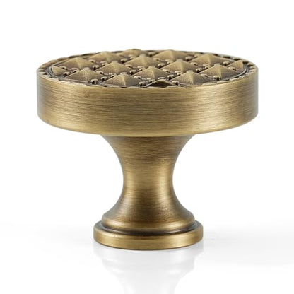 2 Pack Cabinet Knobs, Solid Brass, Studded Motifs Drawer Knobs, Brushed Antique Brass Cabinet Knobs for Kitchen, Bathroom, and Furniture - size: Knob-C