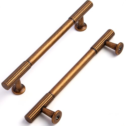 Liron Hardware 10 Pack Antique Brass 5 Inch Vintage Kitchen Cabinet Handles - size: 5 Inches (128mm) Hole Center